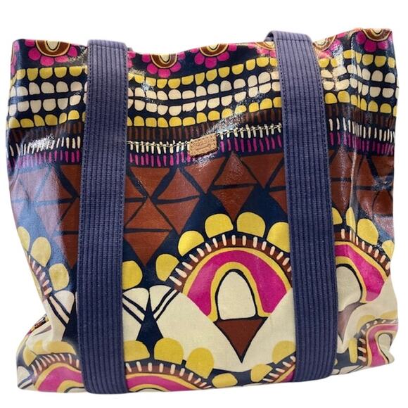 Fossil VTG. Key-Per Coated Tote Purse Beach Bag Multi-Colorful - Picture 1 of 10